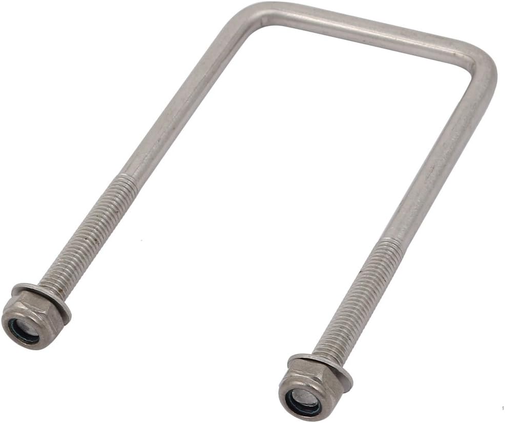 M6 Thread 100mm Length 304 Stainless Steel Square U Bolt Silver Tone