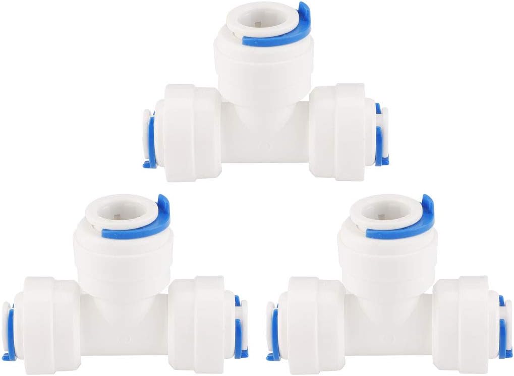 3pcs 3/8 Inch To 1/4 Inch Tube OD Tee-type Quick Connect Water Purifiers Tube Fittings Push Connector Water Hose for RO Reverse Osmosis System