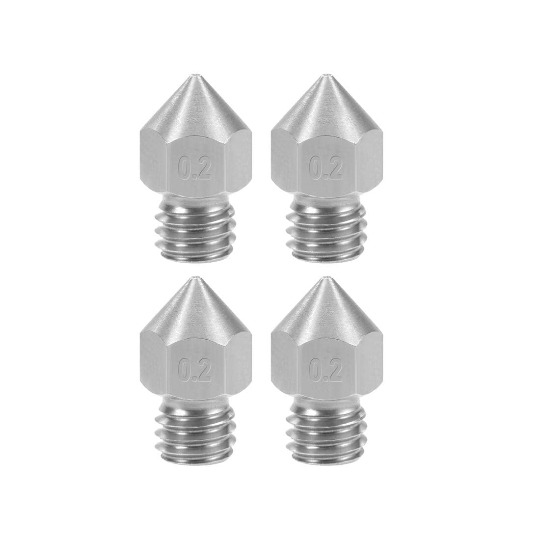 0.2mm 3D Printer Nozzle Head M6 Thread Replacement for MK8 1.75mm Extruder Print, Stainless Steel 4pcs