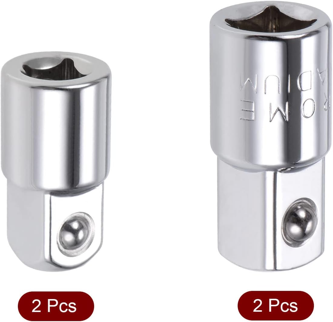 1/4" (F) zu 3/8"(M) & 3/8" (F) zu 1/2"(M) Steckeradapter-Set von 4 Stücken, Weiblich zu Männlich, Cr-V Stahl (Silberton)