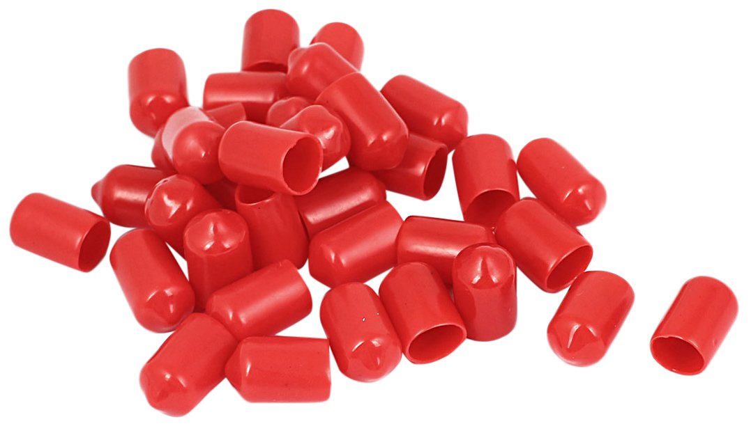 a15081800ux0403-DM Vinyl End Cap Wire Cable Tube Cover Protector, 10 mm Inner Diameter, Red (Pack of 35)