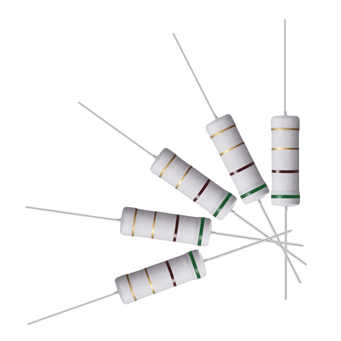 10Pcs 5.1 Ohm Resistor, 5W 5% Tolerance Metal Oxide Film Resistors, Lead, Flame Proof for DIY Electronic Projects and Experiments