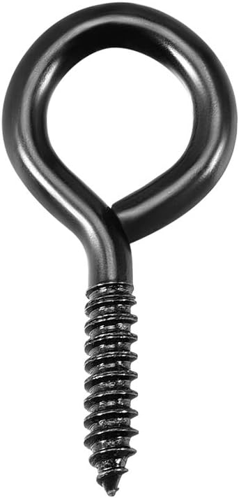 0.15"x1.18" Screw Eye Hooks Self Tapping Screws Screw-in Hanger Eye-Shape Hooks Black 12pcs for Tie-Downs, Lifting and Securing Cables Wires