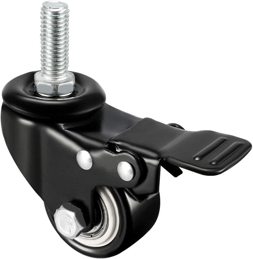 Swivel Casters 2 Inch PU M10 x 25mm Threaded Stem Swivel Caster Wheels with Brake, 396lb Total Load Capacity, Pack of 4