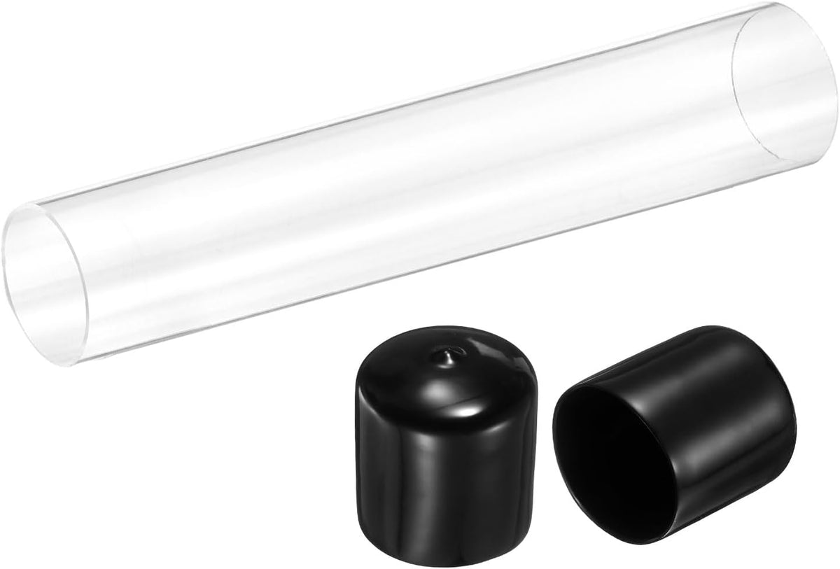Clear Rigid Acrylic Pipe, 51mm(2.01") ID x 55mm(2.17") OD 12" Round Polycarbonate Tube Plastic Tubing with Rubber Caps for Plumbing, Lighting, Aquarium, DIY Projects