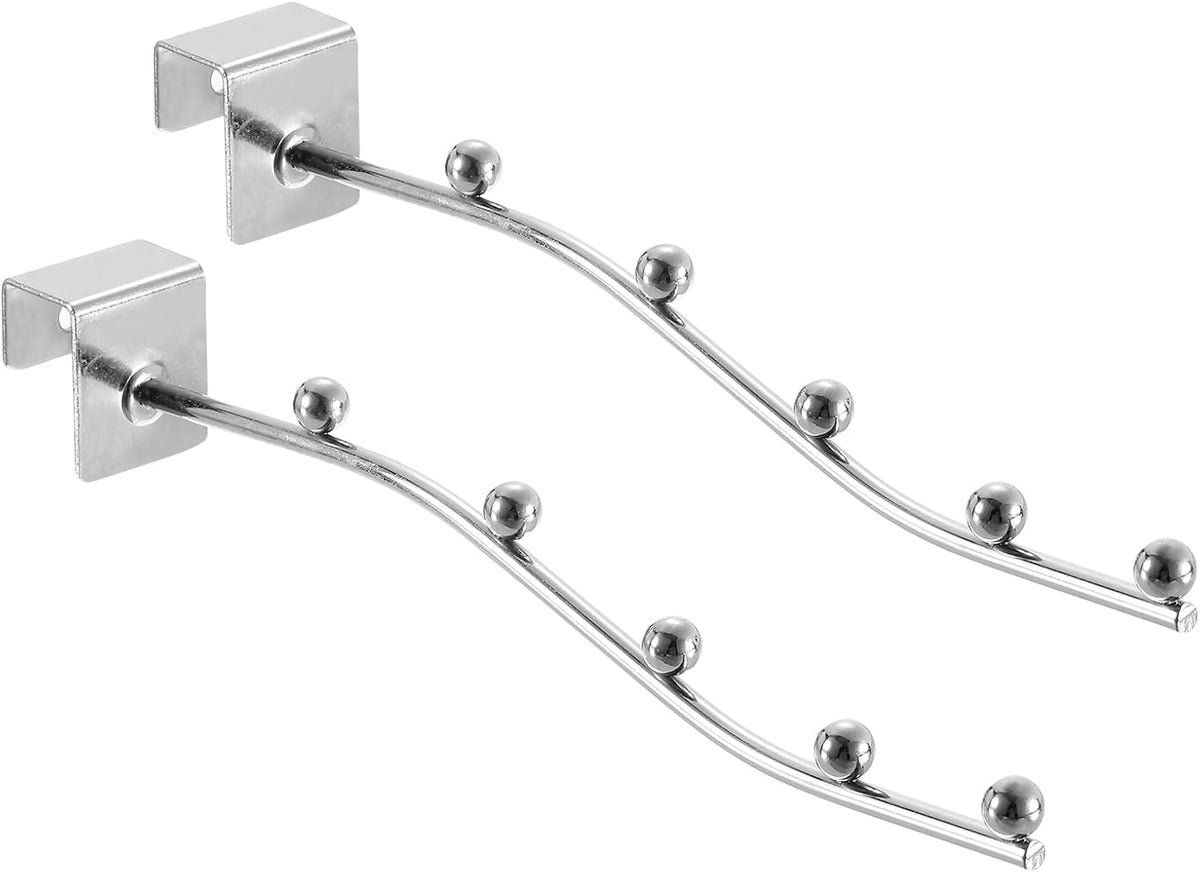 2Pcs 8.07" Wall Mount Waved Waterfall Hanger Rack 5 Beads, Metal Garment Hook Clothes Display Hooks Wall Hangers Organizer for Homes, Supermarket, Clothing Stores (Silver)