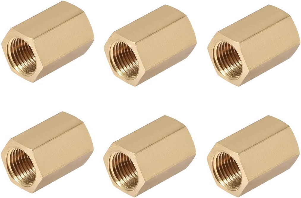 Brass Pipe Fitting Connector Straight Hex Nipple Coupler 1/8 X 1/8 G Female Thread Gold Tone 6pcs
