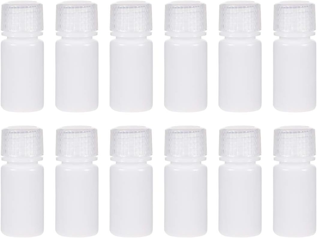 Plastic Lab Chemical Reagent Bottle, 15ml/0.5 oz Small Mouth Sample Sealing Liquid/Solid Storage Bottles, White 12pcs