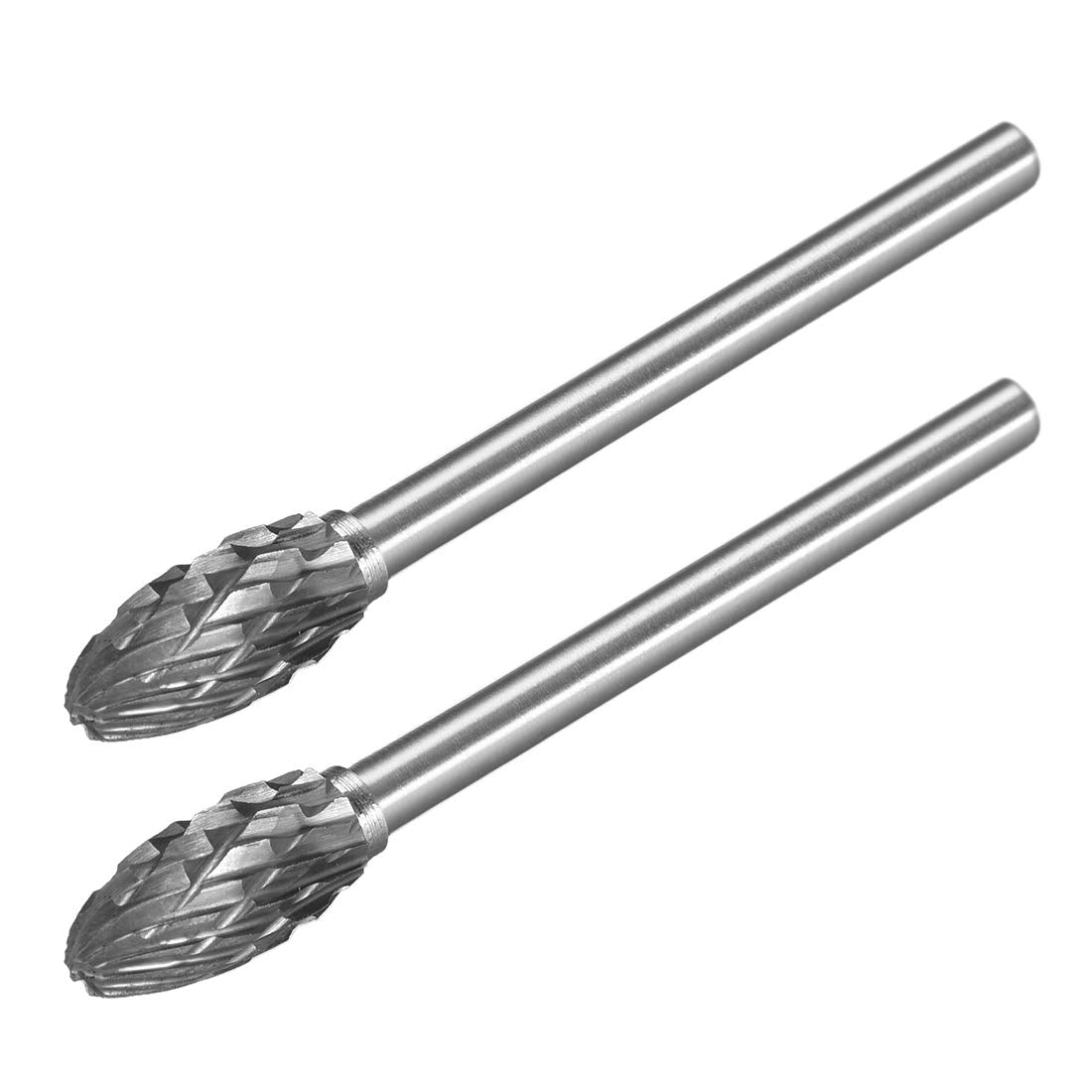 Tungsten Carbide Rotary Files 1/8" Shank, Double Cut Flame Shape Rotary Burrs Tool 6mm Dia, for Die Grinder Drill Bit Wood Soft Metal Carving Polishing Model Engineering, 2pcs