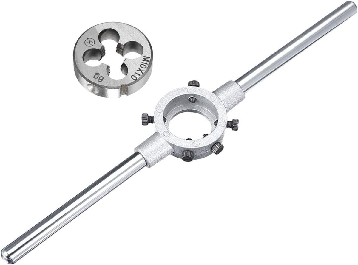 Die Stock Handle Wrench Holder for Metric M10-M11 / 20mm-30mm OD & M10 x 1.0 Metric Round Die Machine Thread Right Hand Threading Die