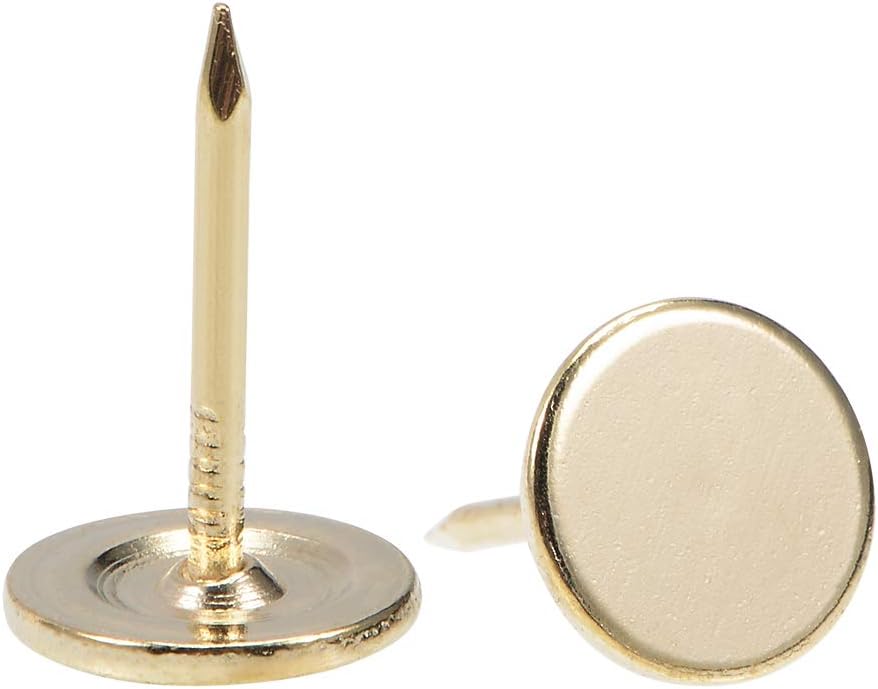 Upholstery Nails Tacks 11mmx17mm Flat Head Furniture Nails Gold Tone for Furniture Sofa Headboards, 150 Pcs
