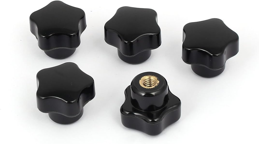 M6 Female Thread 25mm Plastic Star Head Screw On Clamping Knob Grip Black 5pcs