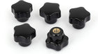 M6 Female Thread 25mm Plastic Star Head Screw On Clamping Knob Grip Black 5pcs