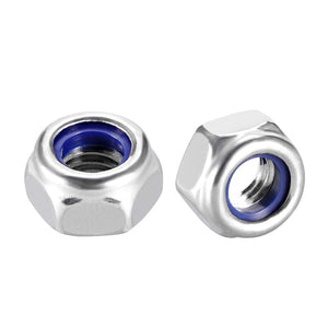 Hex Lock Nuts - M6 x 1mm 304 Stainless Steel Nylon Insert Self-Locking Nuts for Fastener, 10Pcs Silver Tone