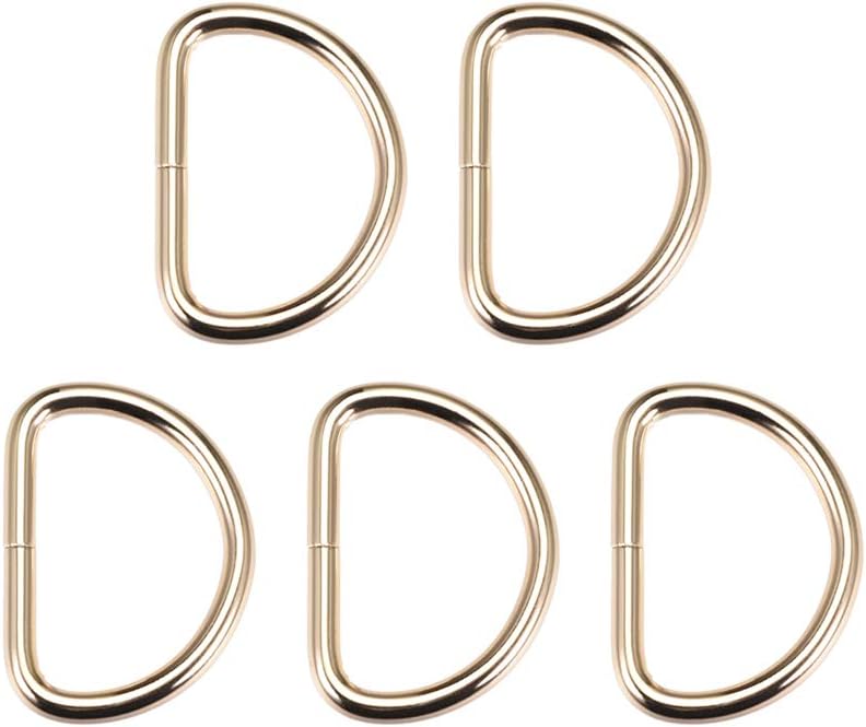 LinkMejor 5pcs Metal D Ring 1.6"(40mm) D-Rings Buckle for Hardware Bags Belts Craft DIY Accessories Gold Tone