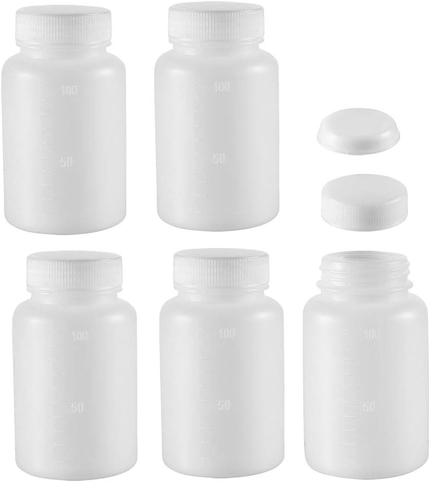 Plastic Lab Chemical Reagent Bottle 100ml/3.4oz Wide Mouth Sample Sealing Cap Storage Container White 5pcs