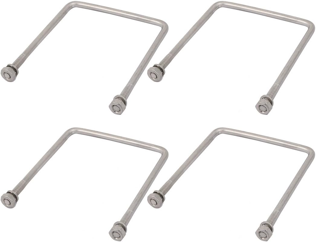 M4 Thread 50mm Inner Width 304 Stainless Steel Square U Bolt Silver Tone 4pcs