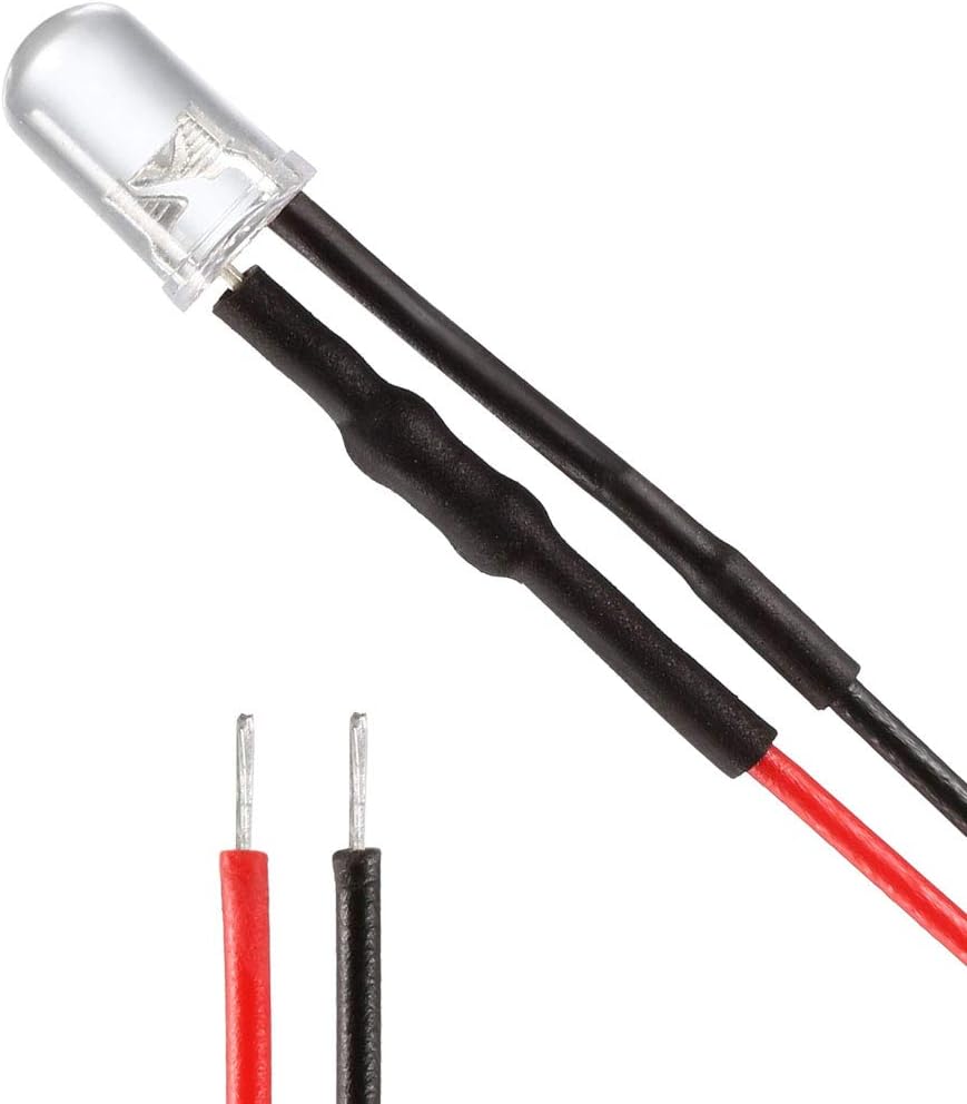 20Pcs 5mm Pre Wired LED, Blue DC3-5V Clear Lens, Light Emitting Diodes