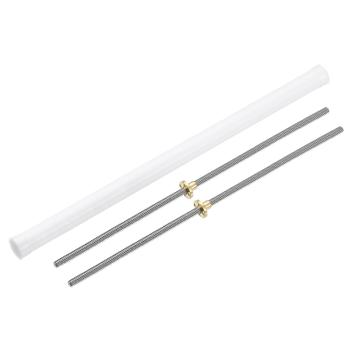 2Pcs 450mm Tr8x8 Lead Screw with Brass Nut (Acme Thread, 2mm Pitch, 4 Starts, 8mm Lead), 304 Stainless Steel Screw Bar Printer Upgrade Parts with Plastic Packaging Tube, Silver