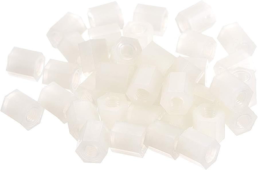 M3x6mm Female Threaded Standoff Spacer Nylon Hex Coupling Nut, 40 Pcs
