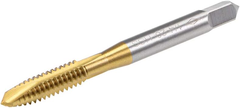 Spiral Point Plug Threading Tap UNC 1/4-20 Thread, Ground Threads H2 3 Flutes, High Speed Steel HSS 6542, Titanium Coated, Round Shank with Square End