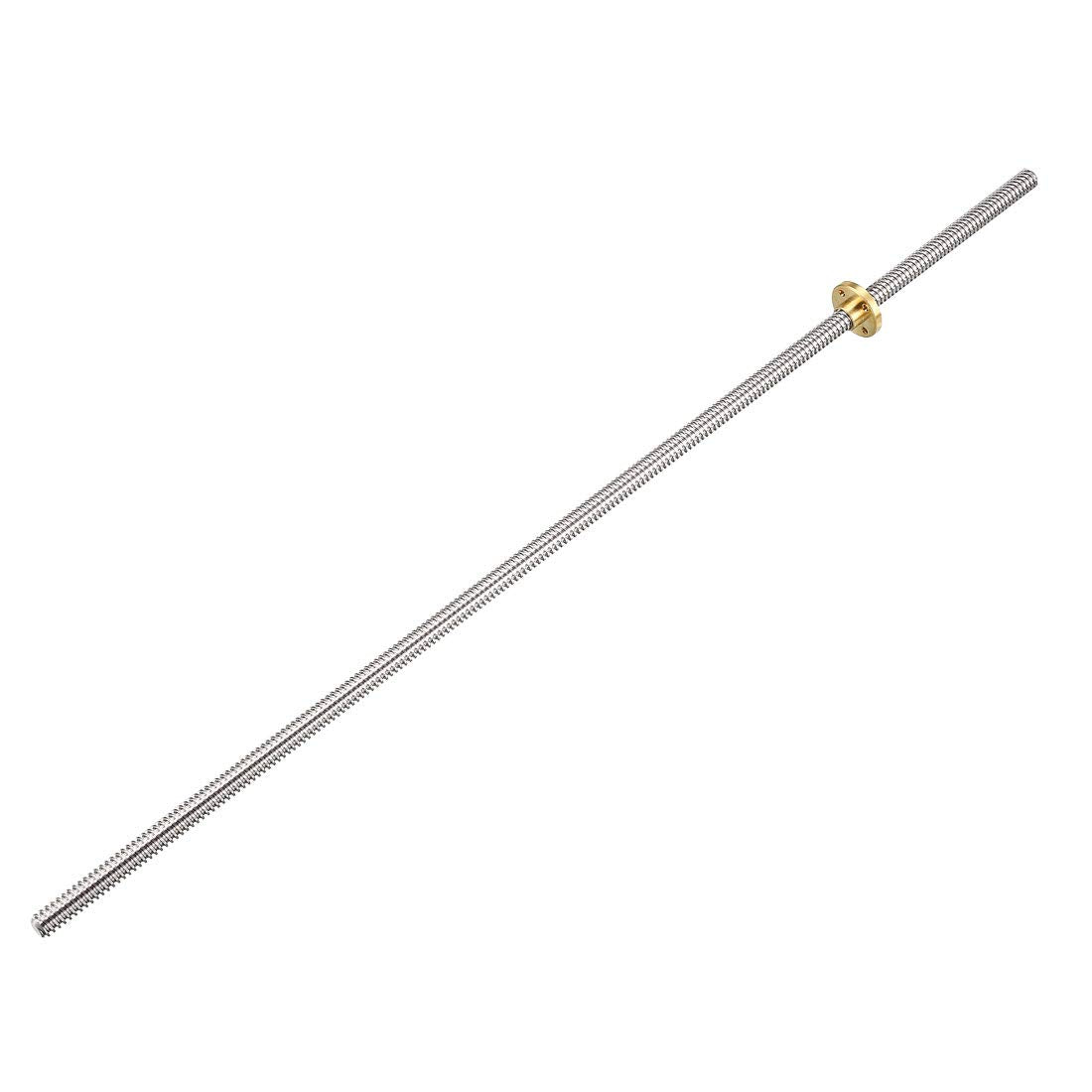 500mm Length T8 8mm Dia Lead Screw Rod,8 Lead Stainless Steel Lead Screw Rod with Copper Nut Trapezoidal Thread for 3D Printer Z Axis