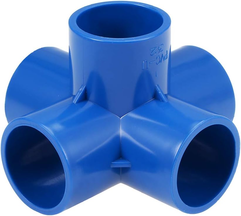 5-Way Elbow Metric PVC Pipe Fitting Furniture Grade 50mm Size Tee Corner Fittings Blue