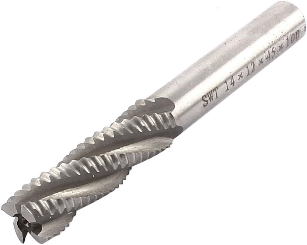 14mmx12mmx45mmx100mm 4 Flutes End Mill Milling Cutter Tool Silver Tone