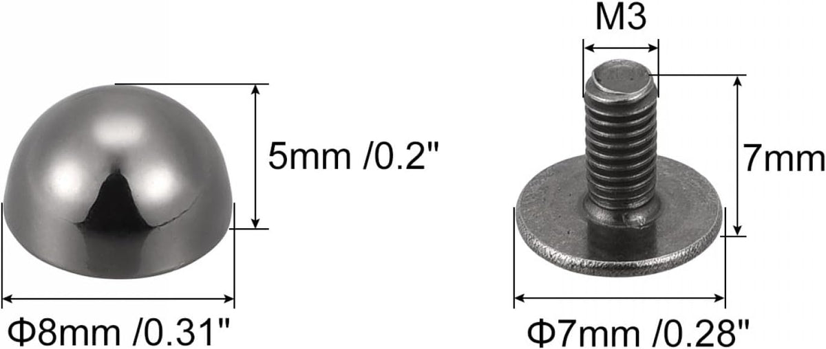 8x5mm śruby z tylnym zaczepem solidne kuliste główki suwaki skórzane czarne 20 zestawów