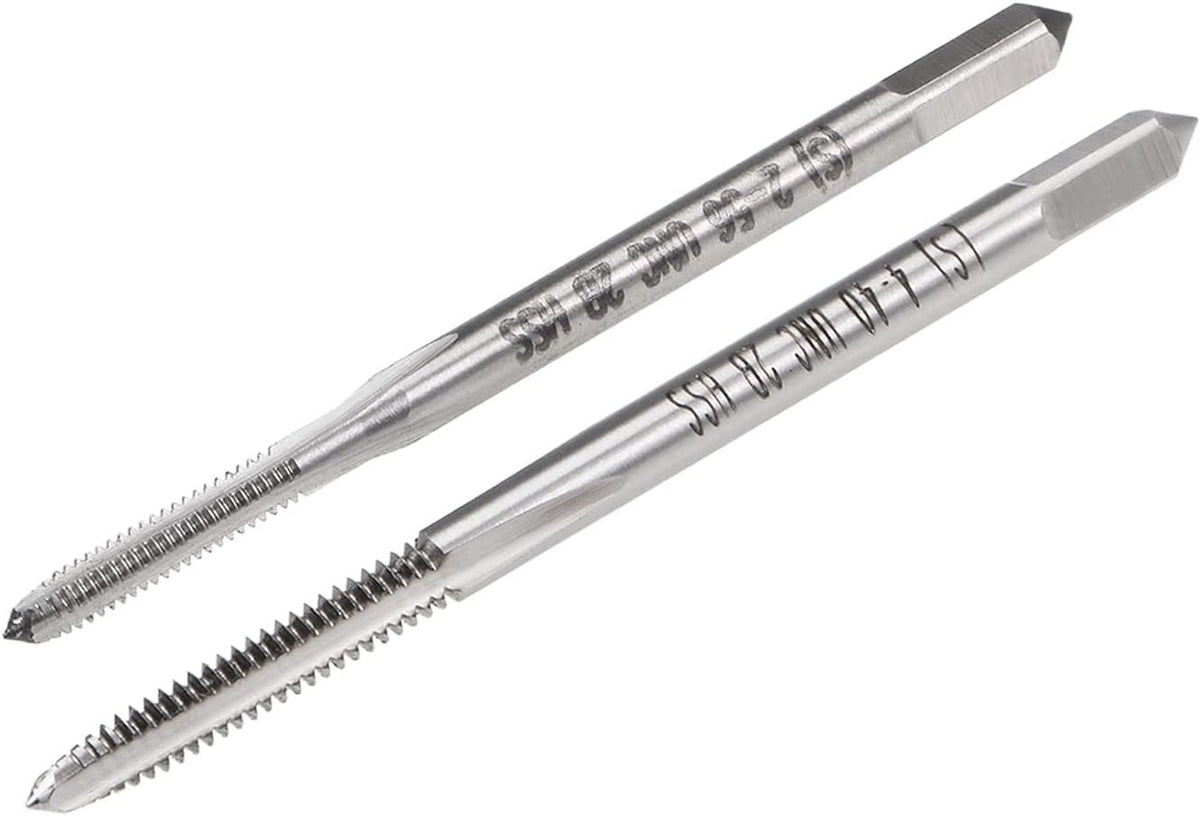 Machine Tap, 2-56 & 4-40 UNC 2B Class 3 Straight Flutes High Speed Steel Screw Thread Threading Milling Tap with Protective Box 4pcs