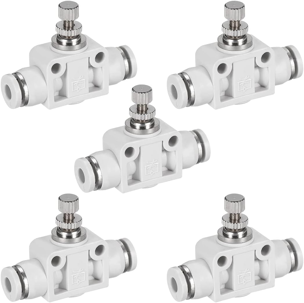 Air Flow Control Valve, In-line Speed Controller Union Straight, Pneumatic Connector Valve, 4mm Tube Outer Diameter 5Pcs