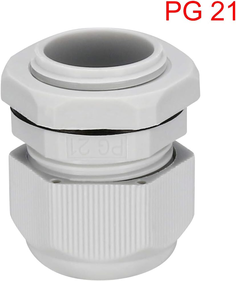 PG21 Waterdichte塑料接合器可调节锁紧螺母，适用于13-18mm直径电缆电线 20件