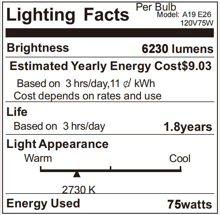 LinkMejor 75 Wat Bulb Bombillas Incandescentes, Base E26 A19 Blanco Cálido, 6 Unidades