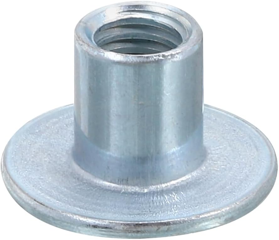 M6 T-Nuts, 24pcs Carbon Steel Tee Nut Round Base Weld Nuts 10mm Height Through Hole Flange Insert Female Thread Plate Nuts