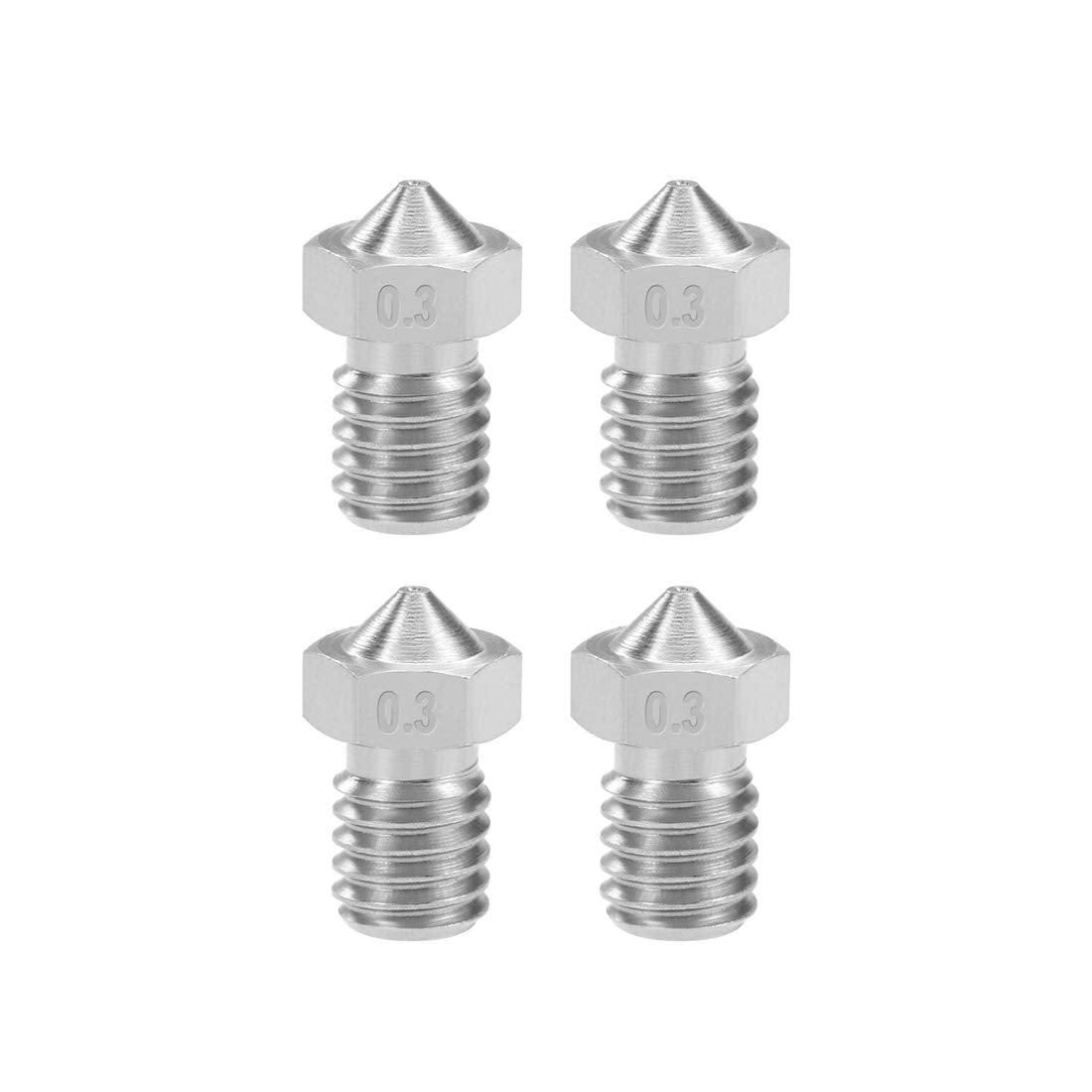 0.3mm 3D Printer Nozzle Head M6 Thread Replacement, Stainless Steel 4pcs