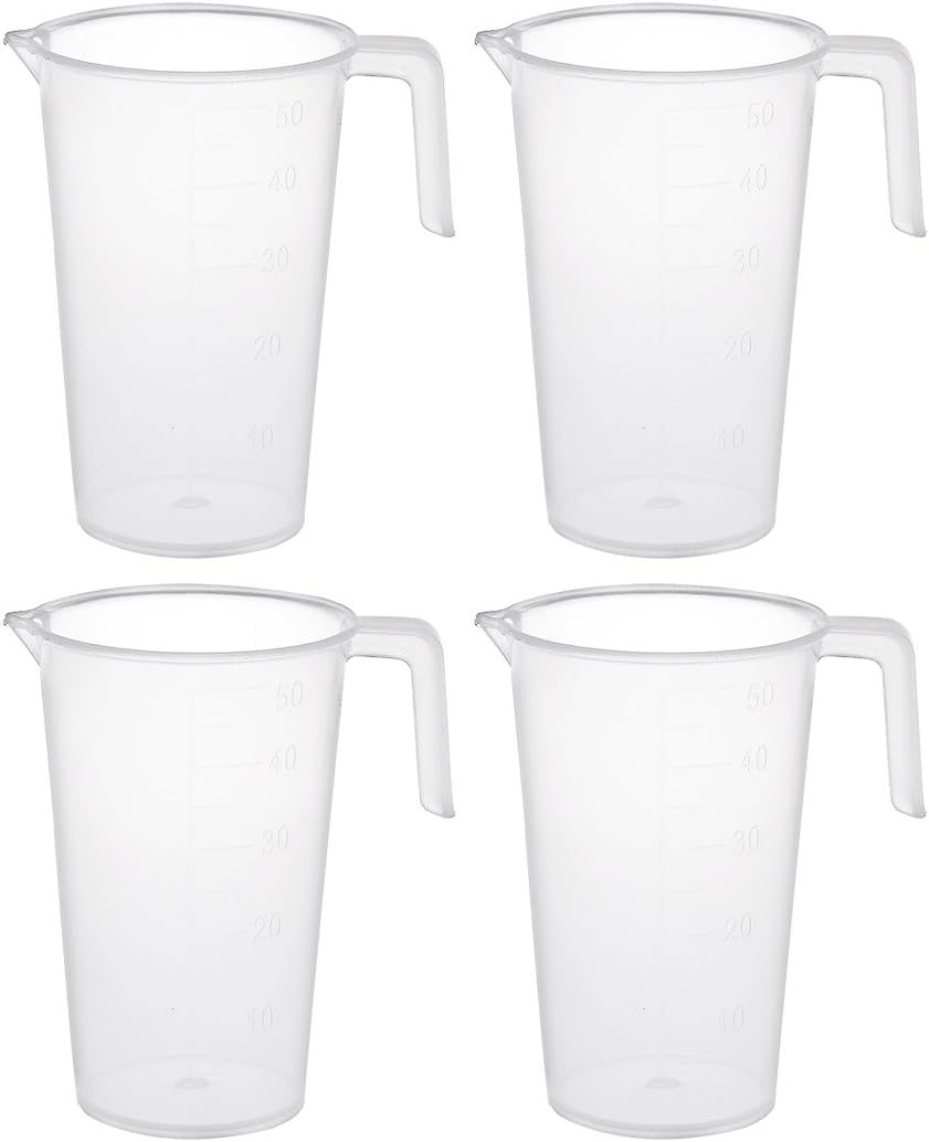 Measuring Cup 50ml PP Plastic Graduated Beaker Transparent with Handle for Lab Kitchen liquids 4pcs