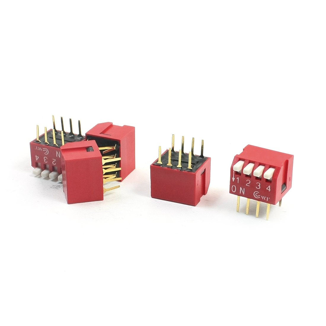 5 Pcs 2.54 mm Pitch 4 Position 4-Bit 8 Pin Slide Type Red Dip Switch