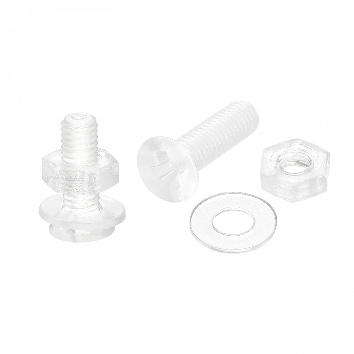 M3 x 10mm Plastic Phillips Machine Screws with Nuts and Flat Washers, PC Flat Head Machine Bolts Transparent 20 Sets