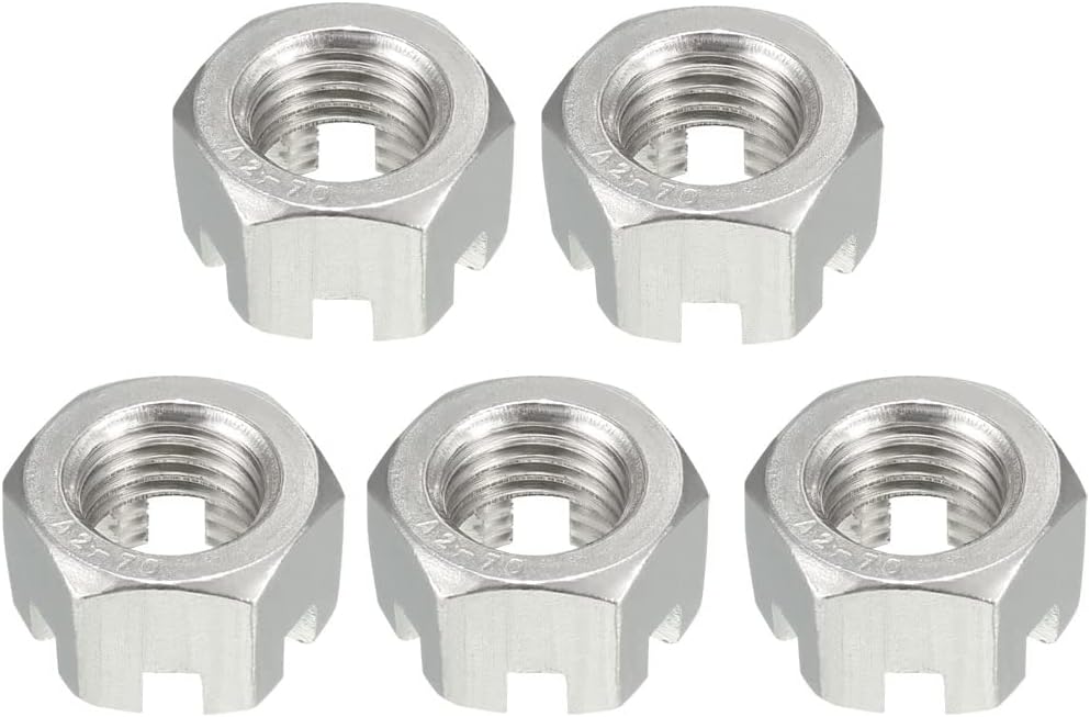 M16 x 2mm Pitch Hexagon Castle Nut, 304 Stainless Steel Slotted Hex Nuts, Pack of 5