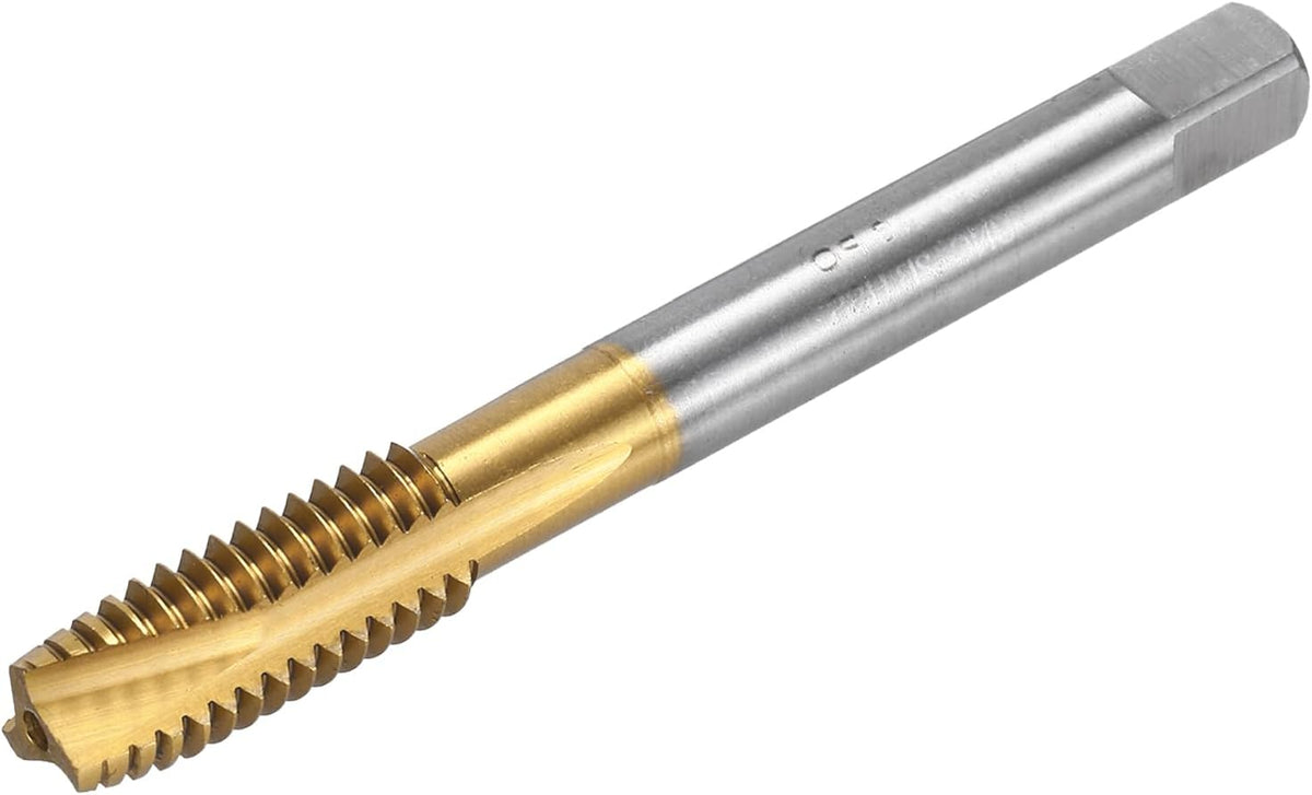 Spiral Point Plug Threading Tap 3/8-16 UNC Thread, Ground Threads H2 3 Flutes, High Speed Steel HSS 6542, Titanium Coated, Round Shank with Square End