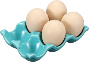 Supporte à œufs en céramique 6 tasses, conteneur à œufs en porcelaine pour cuisine de comptoir à domicile, stockage de réfrigérateur, décoration, service, affichage, bleu clair