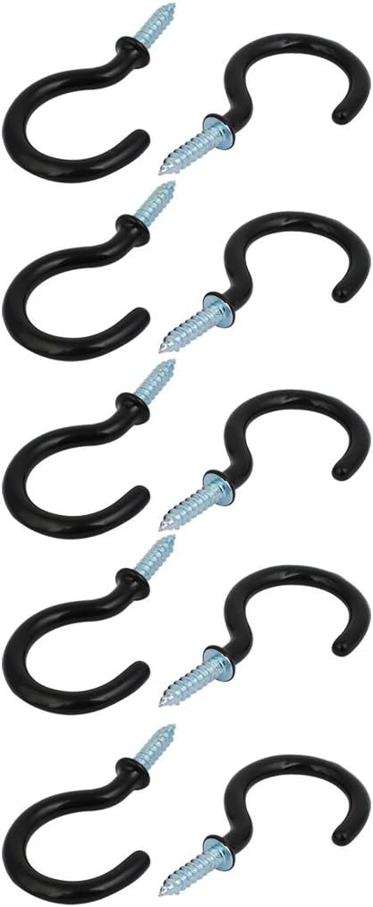 13mm Opening Width 46mm Length Vinyl Coated Ceiling Cup Screw Hook Black 10pcs