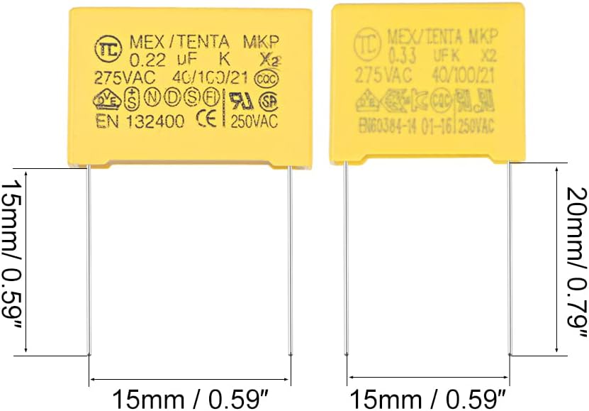 Polypropylene Safety Capacitors Assortment Kit DIP 275VAC X2 MKP 3 Value - 0.22uF 0.33uF 0.47uF 15 Pcs