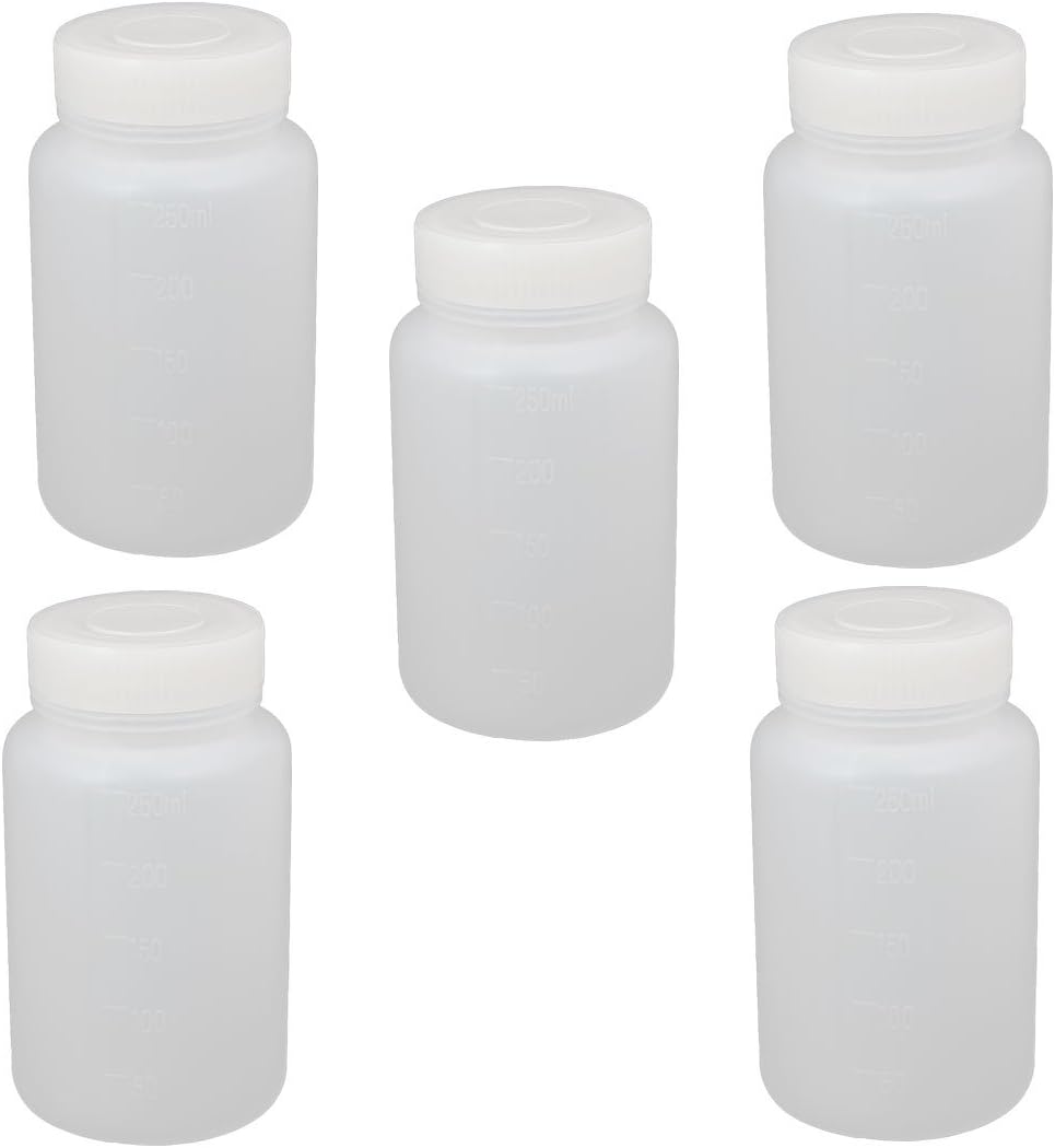 5Pcs 250ml Plastic Wide Mouth Round Seal Liner Reagent Bottle Sample Bottle White
