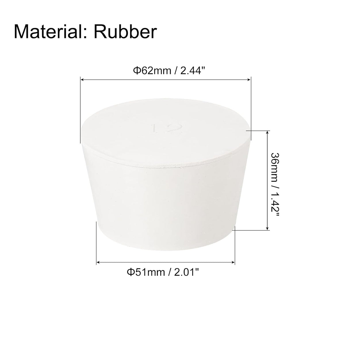 2Pcs Solid Rubber Stoppers, White 12# Tapered Lab Plugs Lab Seal Tube Stopper Plug for Industry and Laboratories, 62x51x36mm