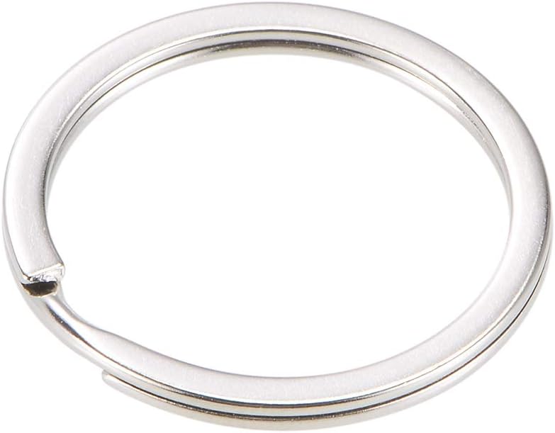 LinkMejor Split Key Ring 25mm Open Flat Jump Connector for Lanyard Zipper Handbag, Nickel Plated Iron, Pack of 30