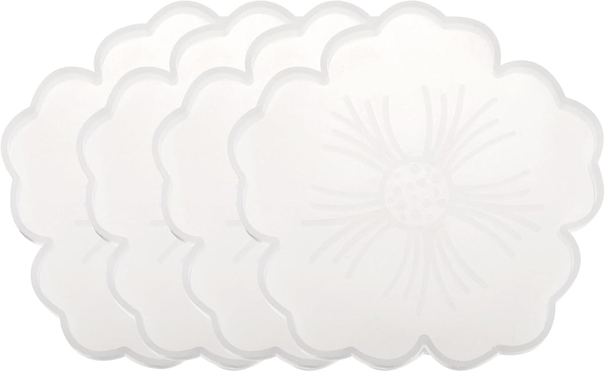4pcs Flower Coaster Molds for Epoxy Resin Floral Silicone Epoxy Resin Coaster Molds for Making DIY Craft Project, Candle Holder, Home Decor, White