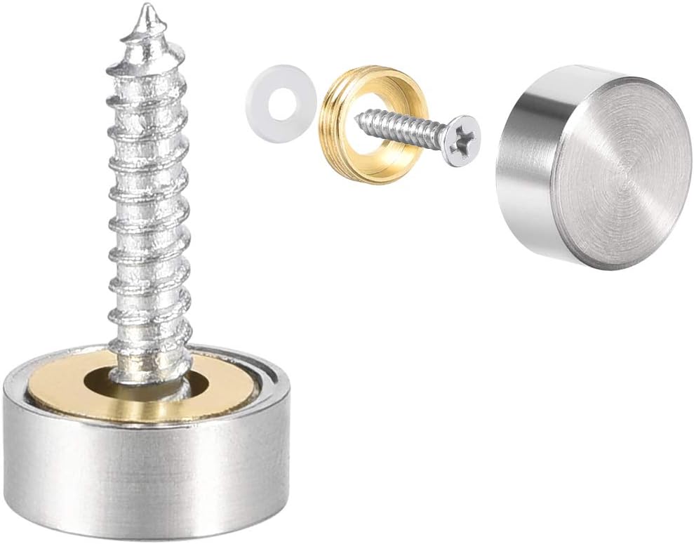 Mirror Screws Decorative Caps Cover Nails Brushed Stainless Steel 12mm 8pcs