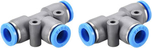 Push to Connect Air Fittings T Type Tee Tube Connect 8mm OD Grey Push Lock 2Pcs