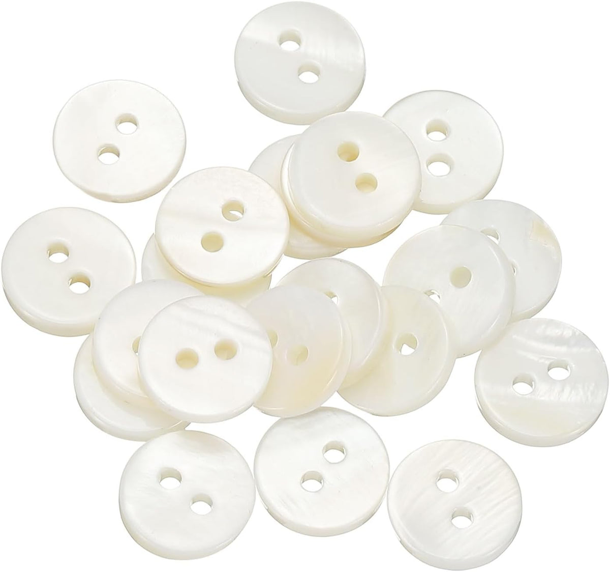 21Pcs Natural Shell Button, 2 Hole 10mm Round Mother of Pearl Buttons for Shirt Coats Suits Jackets Jeans Skirts DIY Sewing Crafts, White